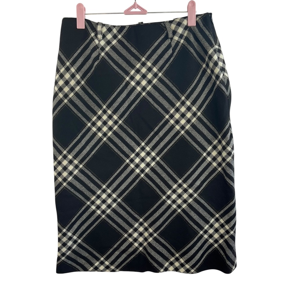 Jones New York Wool Plaid Pencil Skirt Black White Size 4 Made in USA